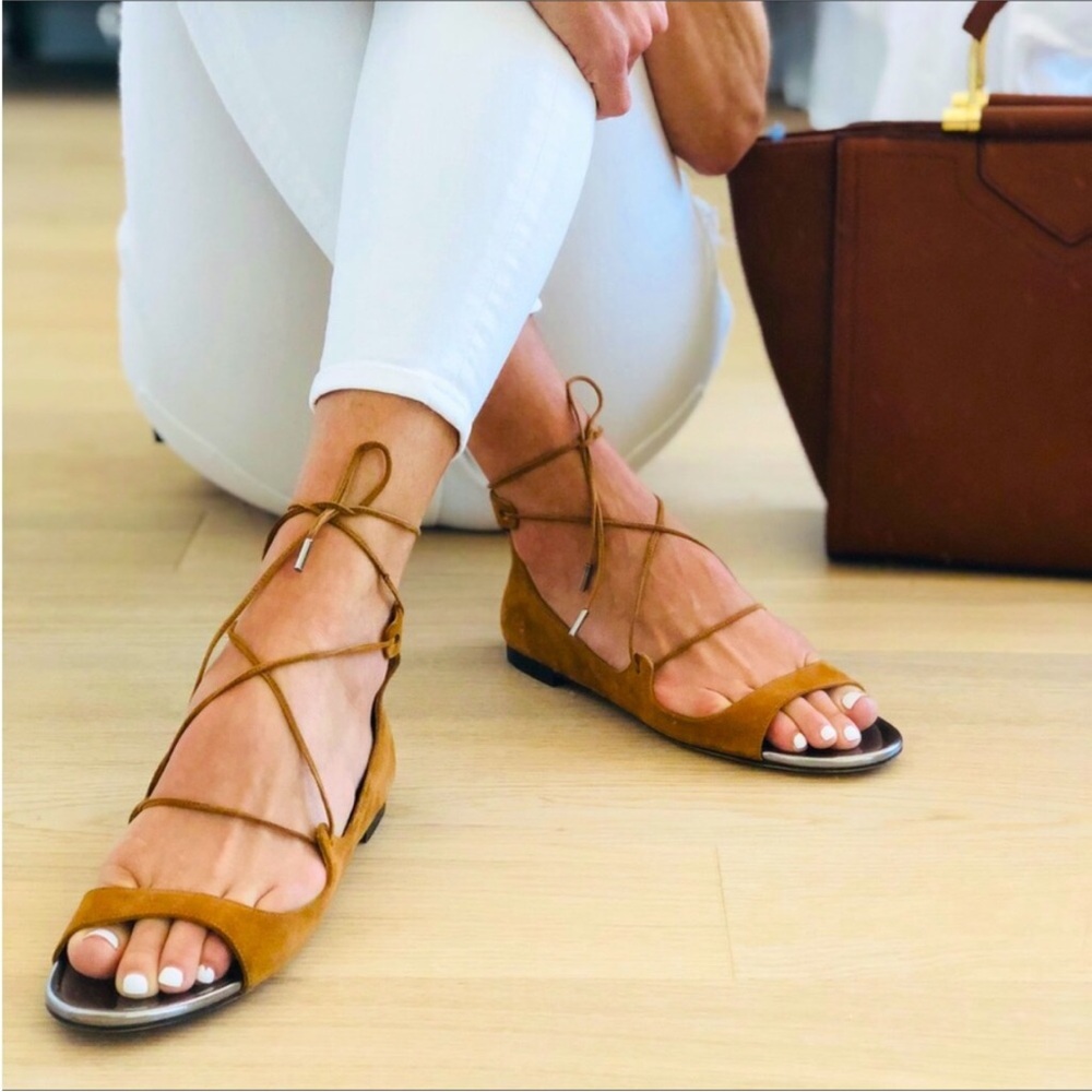 Jimmy Choo London Vernie Lace up Sandals in Brown Suede